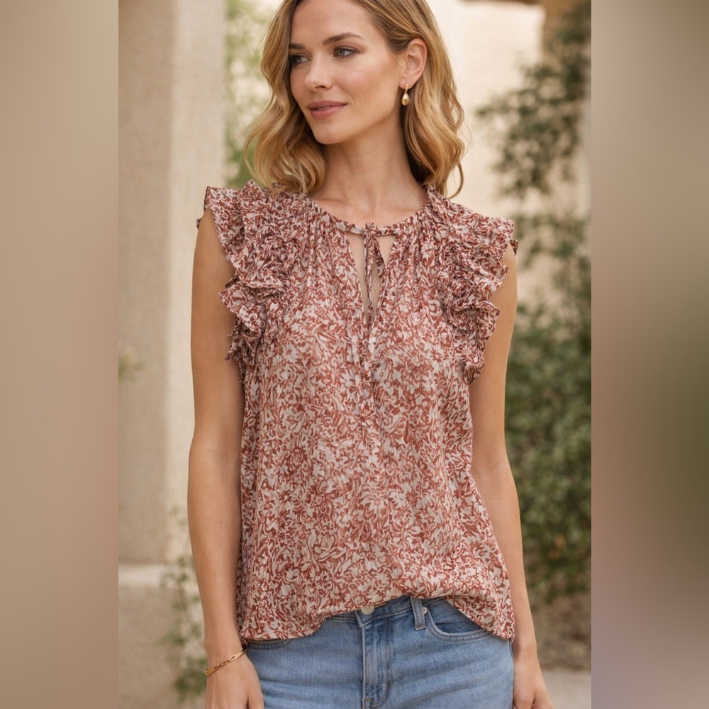 AUREUM/ Boho Blouse – Ruffle Sleeve Top – Sz M – NWT